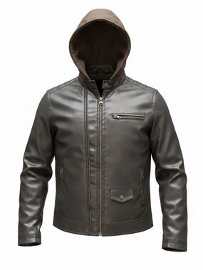 Levi's hooded Mens Leather Jacket size Medium